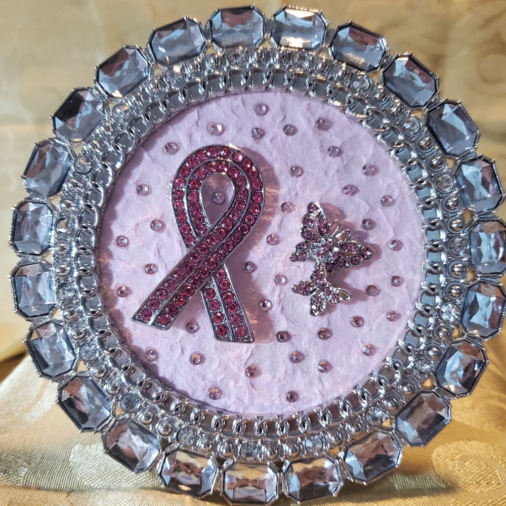 Breast Cancer Ribbon in Jeweled Frame